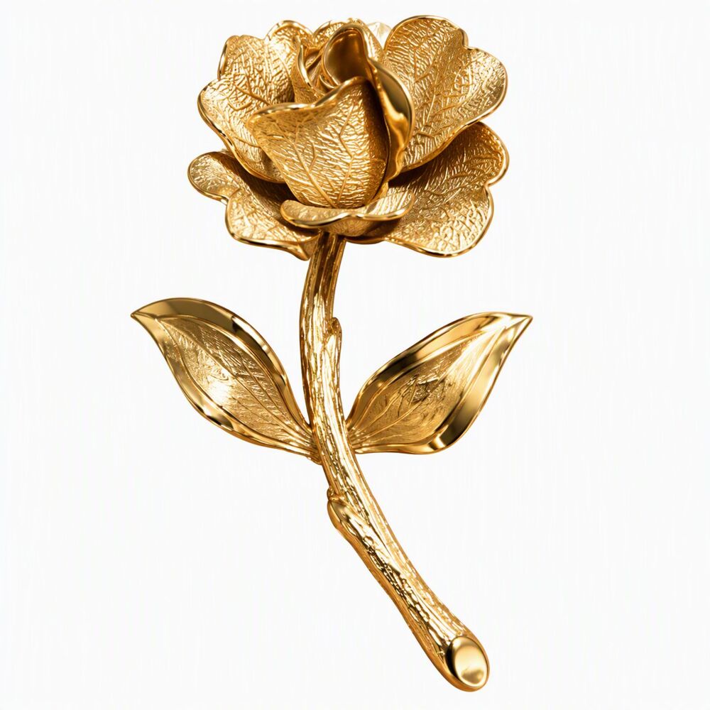 VTG Retro MCM 1960s Giovanni Gold Tone Long Stem Rose Floral Flower Brooch Pin